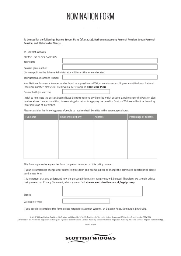 Scottish Widows Nomination Form